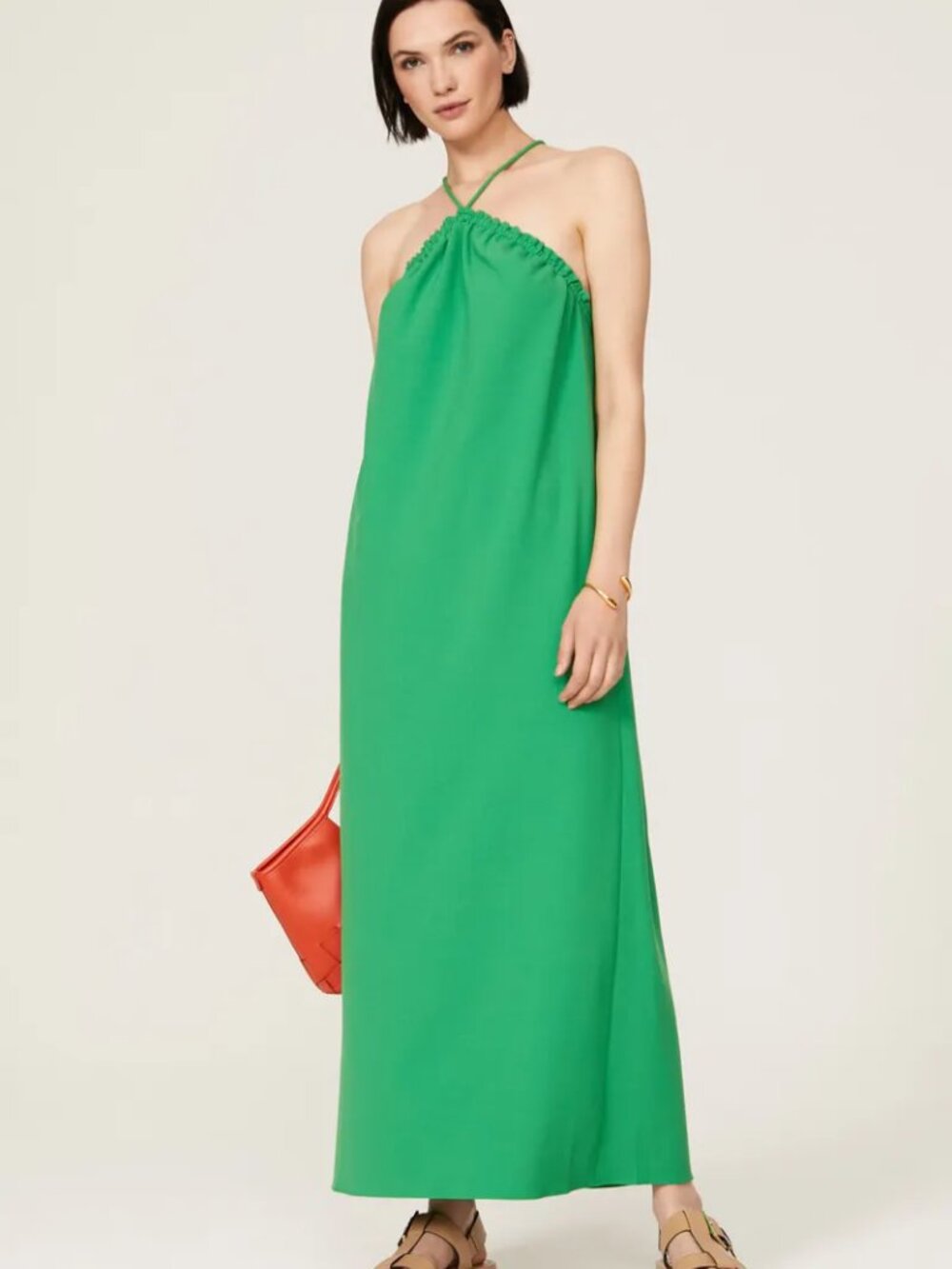 Tanya Taylor Esme Green Halter Tie Back Dress Small